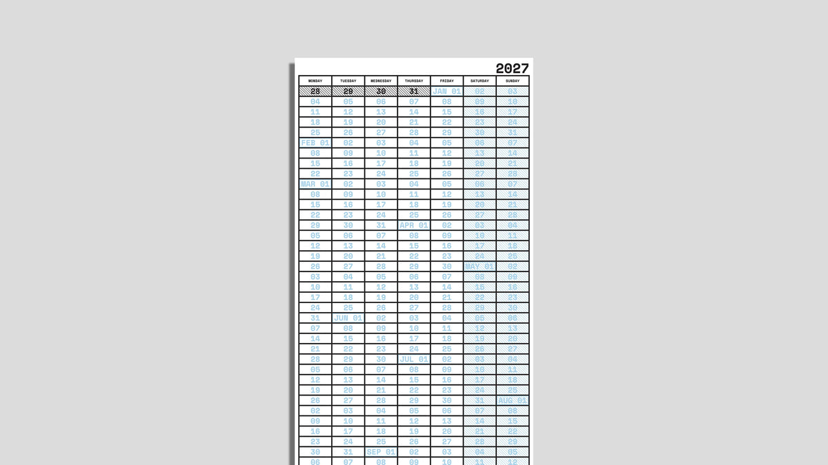 Annual Week View Calendar