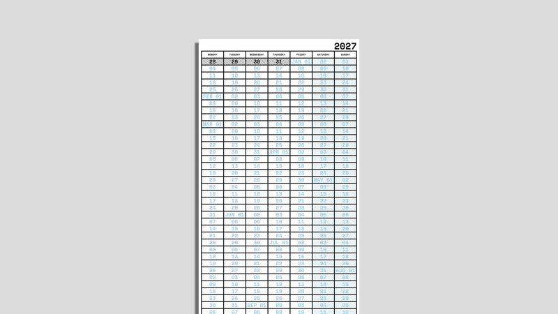 Annual Week View Calendar